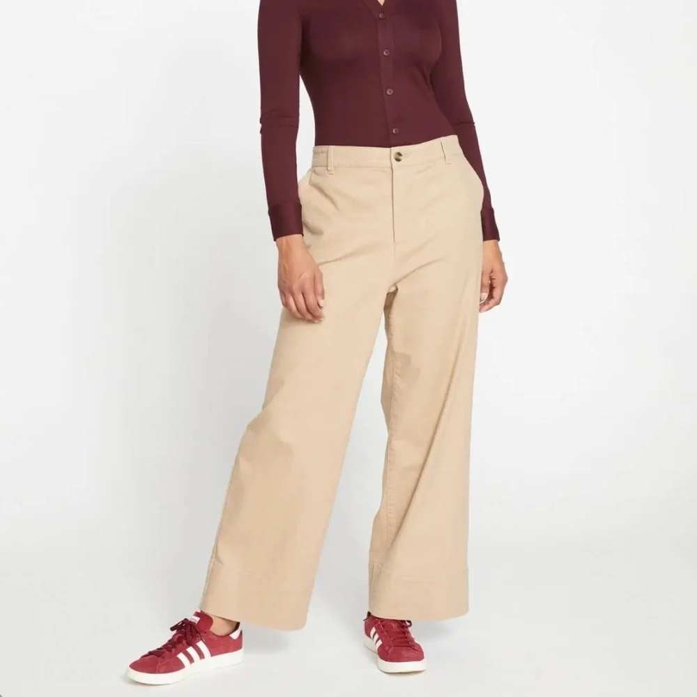 Universal Standard Carol High Rise Stretch Twill Pants Khaki Tan Wide Leg 10/12